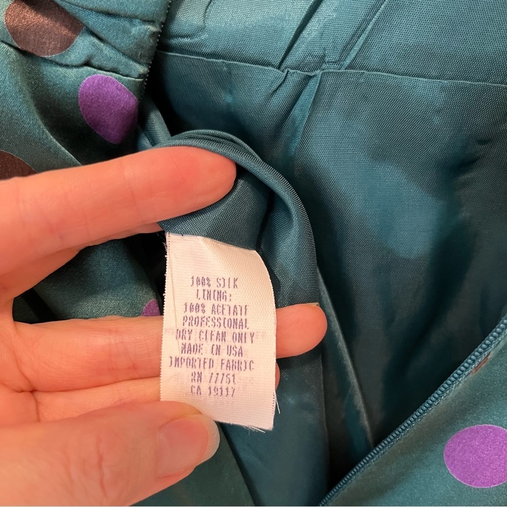 Vintage Betsey Johnson Dress 90s Y2K 4 Silk Satin Teal Polka Dot - Picture 9 of 13